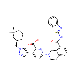 CC1(C)CCC[C@@H](Cn2cc(-c3ccc(N4CCc5cccc(C(=O)Nc6nc7ccccc7s6)c5C4)nc3C(=O)O)cn2)C1 ZINC000144507115