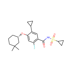 CC1(C)CCC[C@H](Oc2cc(F)c(C(=O)NS(=O)(=O)C3CC3)cc2C2CC2)C1 ZINC000216259483