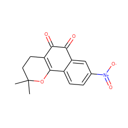 CC1(C)CCC2=C(O1)c1ccc([N+](=O)[O-])cc1C(=O)C2=O ZINC000473159157