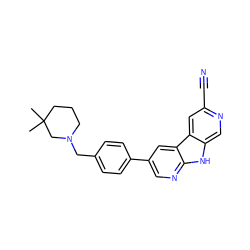 CC1(C)CCCN(Cc2ccc(-c3cnc4[nH]c5cnc(C#N)cc5c4c3)cc2)C1 ZINC000200097183