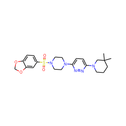 CC1(C)CCCN(c2ccc(N3CCN(S(=O)(=O)c4ccc5c(c4)OCO5)CC3)nn2)C1 ZINC001772598445