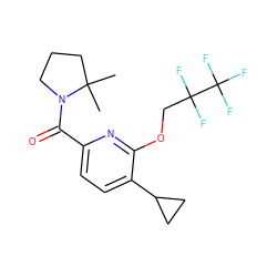 CC1(C)CCCN1C(=O)c1ccc(C2CC2)c(OCC(F)(F)C(F)(F)F)n1 ZINC000146257228