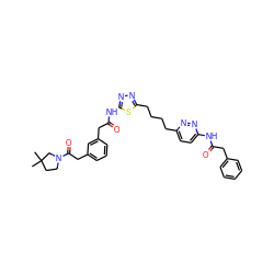 CC1(C)CCN(C(=O)Cc2cccc(CC(=O)Nc3nnc(CCCCc4ccc(NC(=O)Cc5ccccc5)nn4)s3)c2)C1 ZINC000169698394