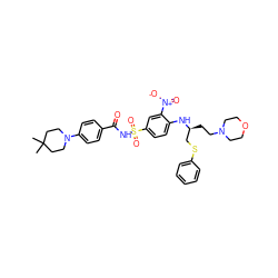 CC1(C)CCN(c2ccc(C(=O)NS(=O)(=O)c3ccc(N[C@@H](CCN4CCOCC4)CSc4ccccc4)c([N+](=O)[O-])c3)cc2)CC1 ZINC000028569932