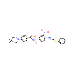 CC1(C)CCN(c2ccc(C(=O)NS(=O)(=O)c3ccc(NCCSc4ccccc4)c([N+](=O)[O-])c3)cc2)CC1 ZINC000028570336