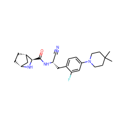 CC1(C)CCN(c2ccc(C[C@@H](C#N)NC(=O)[C@H]3N[C@@H]4CC[C@H]3C4)c(F)c2)CC1 ZINC000220830516