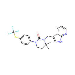 CC1(C)CCN(c2ccc(SC(F)(F)F)cc2)C(=O)N1Cc1c[nH]c2ncccc12 ZINC000205976303