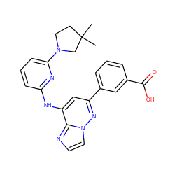 CC1(C)CCN(c2cccc(Nc3cc(-c4cccc(C(=O)O)c4)nn4ccnc34)n2)C1 ZINC000207396111