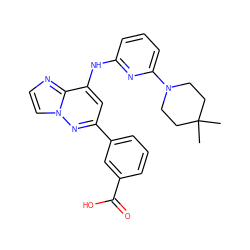 CC1(C)CCN(c2cccc(Nc3cc(-c4cccc(C(=O)O)c4)nn4ccnc34)n2)CC1 ZINC000219800736