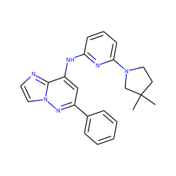 CC1(C)CCN(c2cccc(Nc3cc(-c4ccccc4)nn4ccnc34)n2)C1 ZINC000207368399