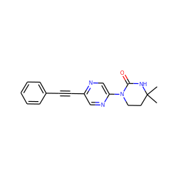 CC1(C)CCN(c2cnc(C#Cc3ccccc3)cn2)C(=O)N1 ZINC000144356523