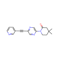 CC1(C)CCN(c2cnc(C#Cc3cccnc3)cn2)C(=O)C1 ZINC000144358846