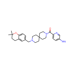 CC1(C)CCc2cc(CN3CCC4(CC3)CCN(C(=O)c3ccc(N)cn3)CC4)ccc2O1 ZINC000045245869