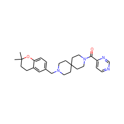 CC1(C)CCc2cc(CN3CCC4(CC3)CCN(C(=O)c3ccncn3)CC4)ccc2O1 ZINC000045257130