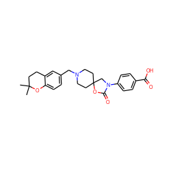 CC1(C)CCc2cc(CN3CCC4(CC3)CN(c3ccc(C(=O)O)cc3)C(=O)O4)ccc2O1 ZINC000169702654