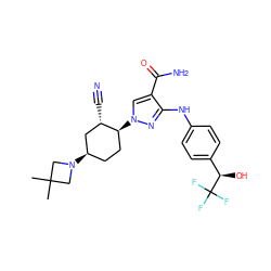 CC1(C)CN([C@@H]2CC[C@H](n3cc(C(N)=O)c(Nc4ccc([C@@H](O)C(F)(F)F)cc4)n3)[C@@H](C#N)C2)C1 ZINC000221886211