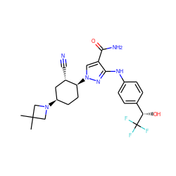 CC1(C)CN([C@@H]2CC[C@H](n3cc(C(N)=O)c(Nc4ccc([C@H](O)C(F)(F)F)cc4)n3)[C@@H](C#N)C2)C1 ZINC000221885785