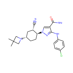 CC1(C)CN([C@H]2CC[C@H](n3cc(C(N)=O)c(Nc4ccc(Cl)cc4)n3)[C@@H](C#N)C2)C1 ZINC000222975358