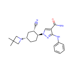 CC1(C)CN([C@H]2CC[C@H](n3cc(C(N)=O)c(Nc4ccccc4)n3)[C@@H](C#N)C2)C1 ZINC000222975292