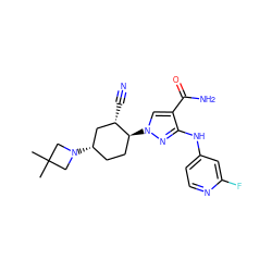 CC1(C)CN([C@H]2CC[C@H](n3cc(C(N)=O)c(Nc4ccnc(F)c4)n3)[C@@H](C#N)C2)C1 ZINC000222975215