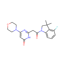 CC1(C)CN(C(=O)Cc2nc(N3CCOCC3)cc(=O)[nH]2)c2cccc(F)c21 ZINC000146998971