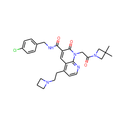 CC1(C)CN(C(=O)Cn2c(=O)c(C(=O)NCc3ccc(Cl)cc3)cc3c(CCN4CCC4)ccnc32)C1 ZINC001772603802