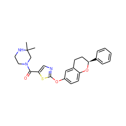 CC1(C)CN(C(=O)c2cnc(Oc3ccc4c(c3)CC[C@@H](c3ccccc3)O4)s2)CCN1 ZINC000145668859