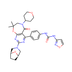 CC1(C)CN(C2CCOCC2)C(=O)c2c(nc(N3C[C@@H]4CC[C@H](C3)O4)nc2-c2ccc(NC(=O)Nc3ccon3)cc2)O1 ZINC000225319394