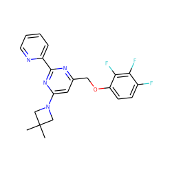 CC1(C)CN(c2cc(COc3ccc(F)c(F)c3F)nc(-c3ccccn3)n2)C1 ZINC000653784799