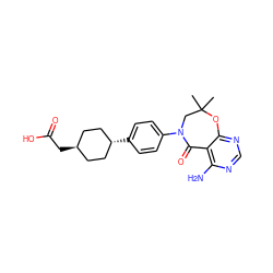 CC1(C)CN(c2ccc([C@H]3CC[C@H](CC(=O)O)CC3)cc2)C(=O)c2c(N)ncnc2O1 ZINC000261077256