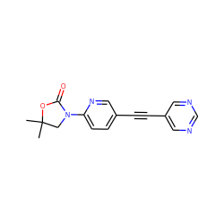 CC1(C)CN(c2ccc(C#Cc3cncnc3)cn2)C(=O)O1 ZINC000144581615