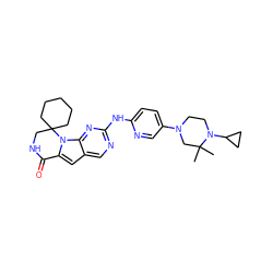 CC1(C)CN(c2ccc(Nc3ncc4cc5n(c4n3)C3(CCCCC3)CNC5=O)nc2)CCN1C1CC1 ZINC000221304288