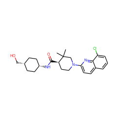 CC1(C)CN(c2ccc3cccc(Cl)c3n2)CC[C@H]1C(=O)N[C@H]1CC[C@@H](CO)CC1 ZINC001772588686