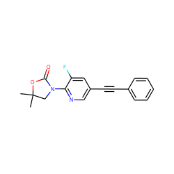 CC1(C)CN(c2ncc(C#Cc3ccccc3)cc2F)C(=O)O1 ZINC000144314037