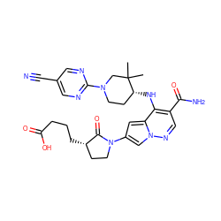 CC1(C)CN(c2ncc(C#N)cn2)CC[C@H]1Nc1c(C(N)=O)cnn2cc(N3CC[C@H](CCCC(=O)O)C3=O)cc12 ZINC000261128498