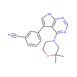 CC1(C)CN(c2ncnc3[nH]cc(-c4cccc(C#N)c4)c23)CCO1 ZINC000224873543