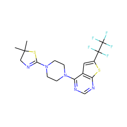 CC1(C)CN=C(N2CCN(c3ncnc4sc(C(F)(F)C(F)(F)F)cc34)CC2)S1 ZINC000221780974