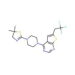 CC1(C)CN=C(N2CCN(c3ncnc4sc(CC(F)(F)F)cc34)CC2)S1 ZINC000095836985