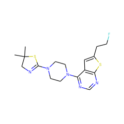 CC1(C)CN=C(N2CCN(c3ncnc4sc(CCF)cc34)CC2)S1 ZINC000263621101