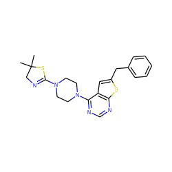 CC1(C)CN=C(N2CCN(c3ncnc4sc(Cc5ccccc5)cc34)CC2)S1 ZINC000198338272