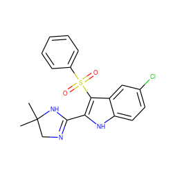 CC1(C)CN=C(c2[nH]c3ccc(Cl)cc3c2S(=O)(=O)c2ccccc2)N1 ZINC000005963662