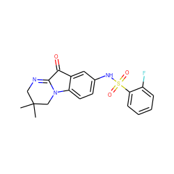 CC1(C)CN=C2C(=O)c3cc(NS(=O)(=O)c4ccccc4F)ccc3N2C1 ZINC000045392953