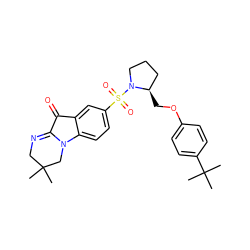 CC1(C)CN=C2C(=O)c3cc(S(=O)(=O)N4CCC[C@H]4COc4ccc(C(C)(C)C)cc4)ccc3N2C1 ZINC000035851142