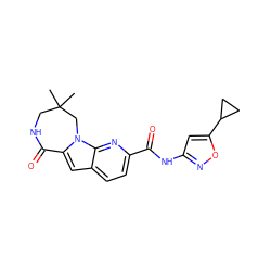 CC1(C)CNC(=O)c2cc3ccc(C(=O)Nc4cc(C5CC5)on4)nc3n2C1 ZINC000147135555