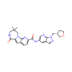 CC1(C)CNC(=O)c2cc3ccc(C(=O)Nc4cnc5c(cnn5C[C@@H]5CCOC5)c4)nc3n2C1 ZINC000147165154