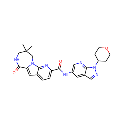 CC1(C)CNC(=O)c2cc3ccc(C(=O)Nc4cnc5c(cnn5C5CCOCC5)c4)nc3n2C1 ZINC000147164966