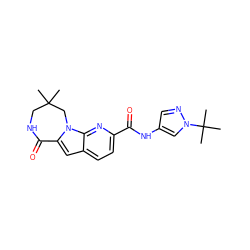 CC1(C)CNC(=O)c2cc3ccc(C(=O)Nc4cnn(C(C)(C)C)c4)nc3n2C1 ZINC000148461957