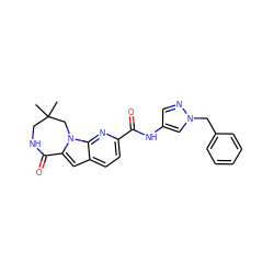 CC1(C)CNC(=O)c2cc3ccc(C(=O)Nc4cnn(Cc5ccccc5)c4)nc3n2C1 ZINC000117719872