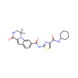 CC1(C)CNC(=O)c2cc3ccc(C(=O)Nc4nc(C(=O)NC5CCCCC5)cs4)cc3n21 ZINC000029127815