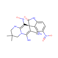 CC1(C)CNC2=C([N+](=O)[O-])[C@]3(C(=O)Nc4ccc([N+](=O)[O-])cc43)C(C#N)=C(N)N2C1 ZINC000653689410